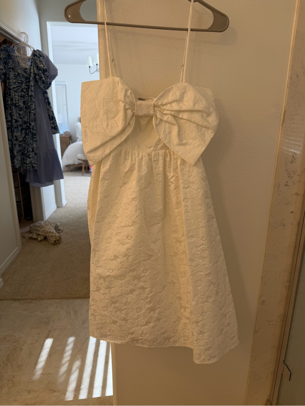 Women’s Cream Lace Dress with Bow Accent